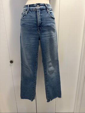 Good American -Good Legs Straight Light Blue Straight Jeans with Raw Hem